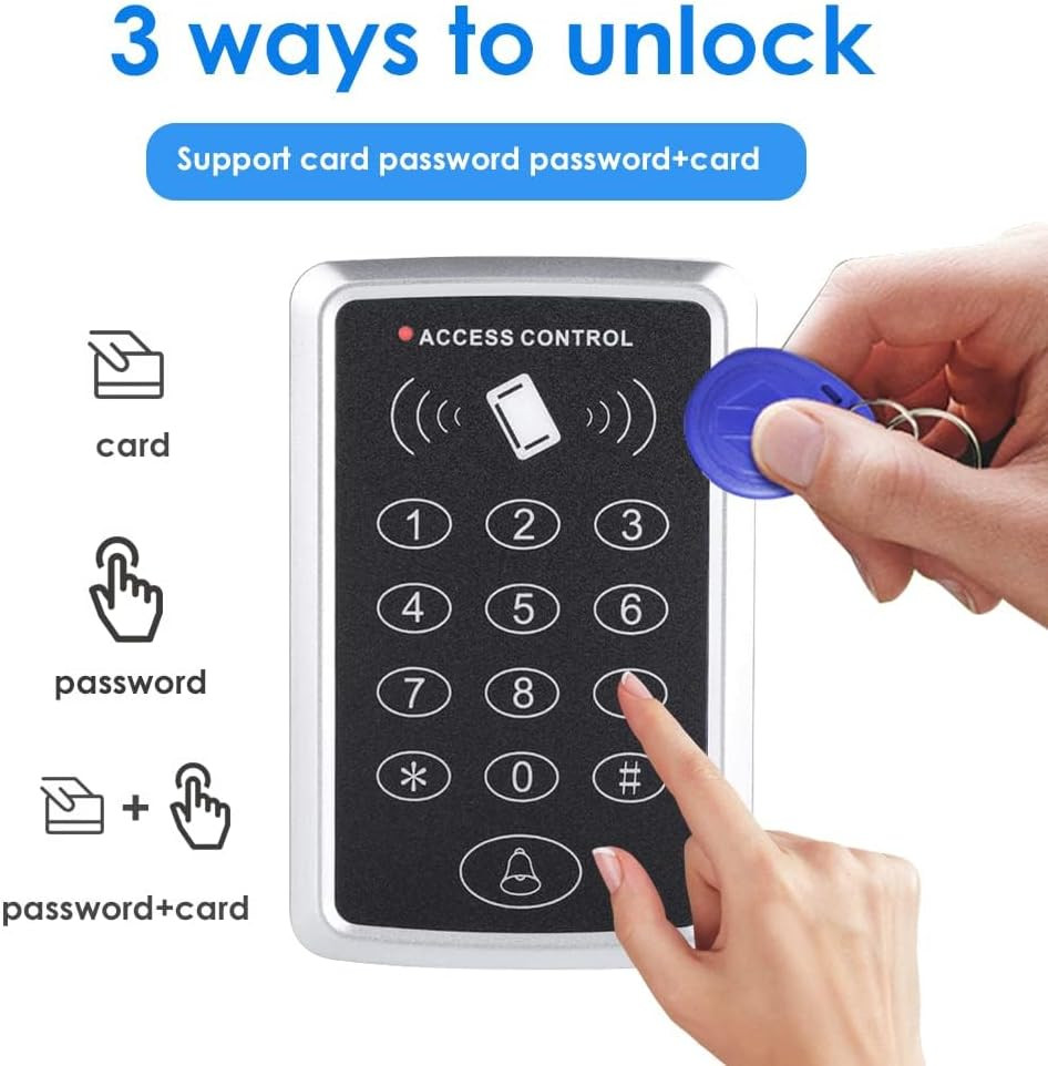 Door Access Control Keypad, Stand-Alone Password RFID Reader+5Pcs Keyfob Keychai