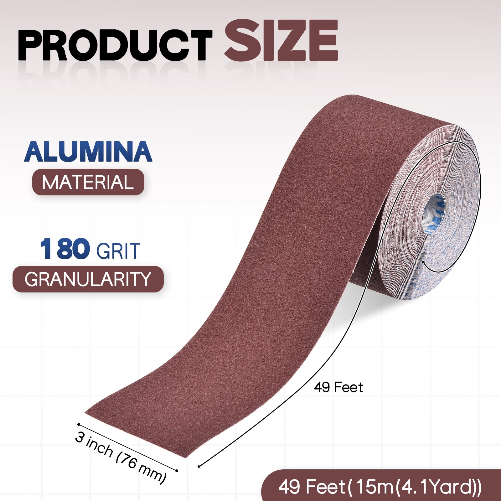 180 Grit Sandpaper Roll, 3 Inch x 49 Feet Emery Cloth, Red
