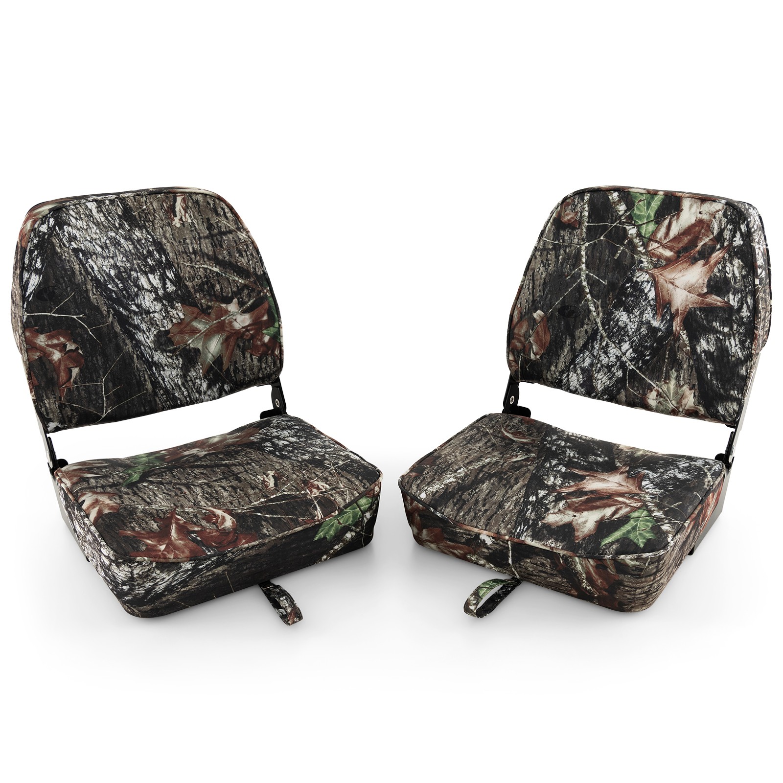 2 PCS Boat Seat Set Folding Low Back Fish Seat with Sponge Padding Camouflage