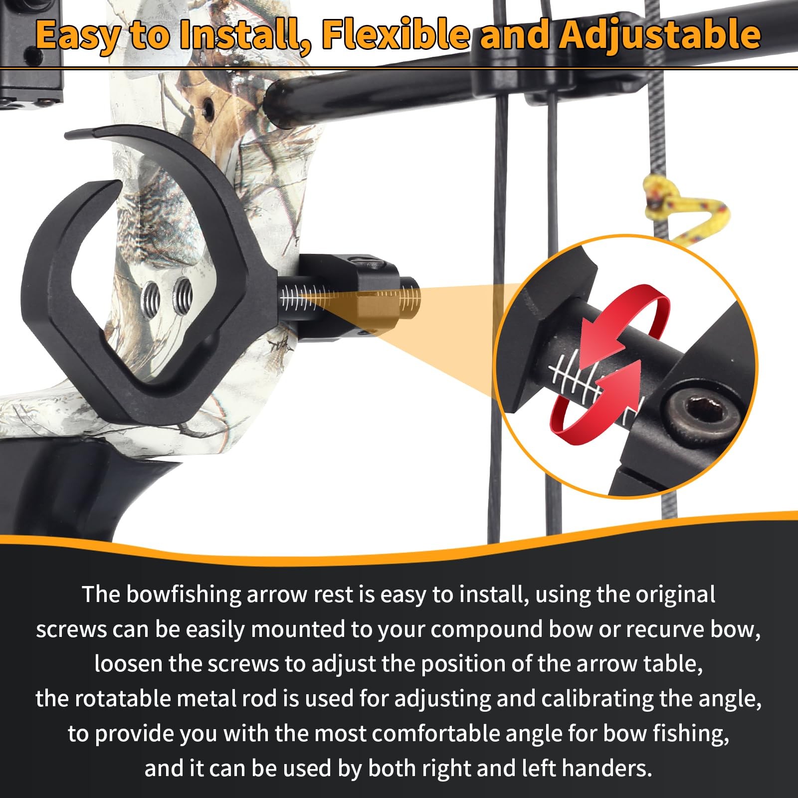 Aluminum Bowfishing Arrow Rest - Anodized and Durable - Adjustable Semi-Open ...