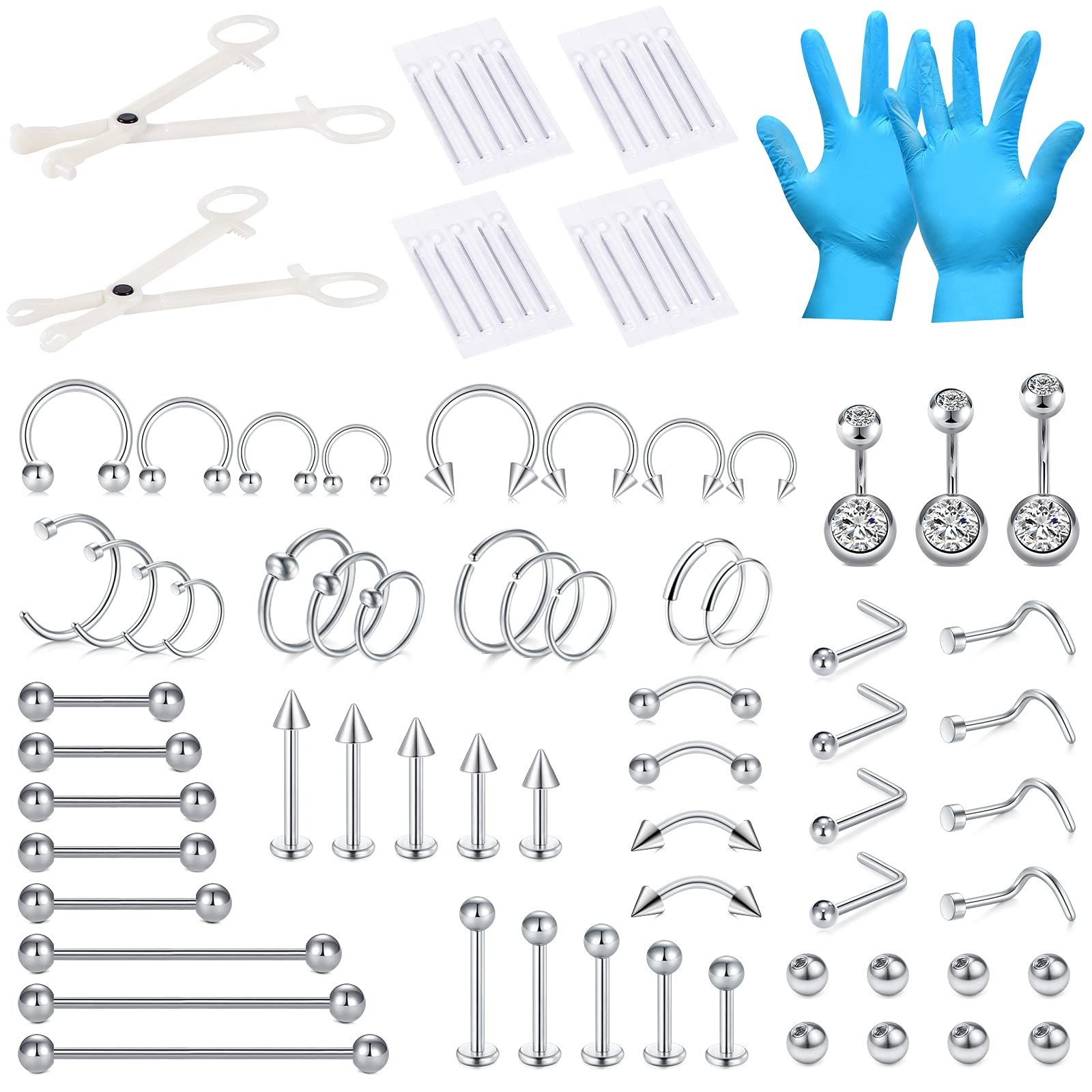 DJCIW 75PCS Mixed-size Piercing Kit for All Piercing,316L Stainless Steel Pie...