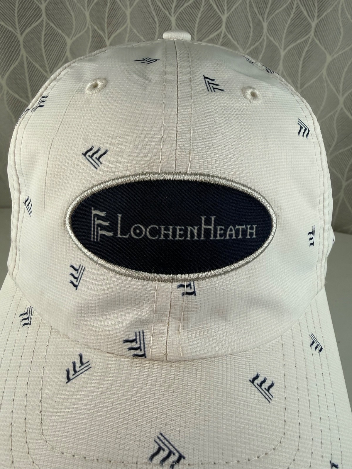 Lochen Health Navy White Patch on White w Navy Flag Logo Hat Cap Hook Loop Lite