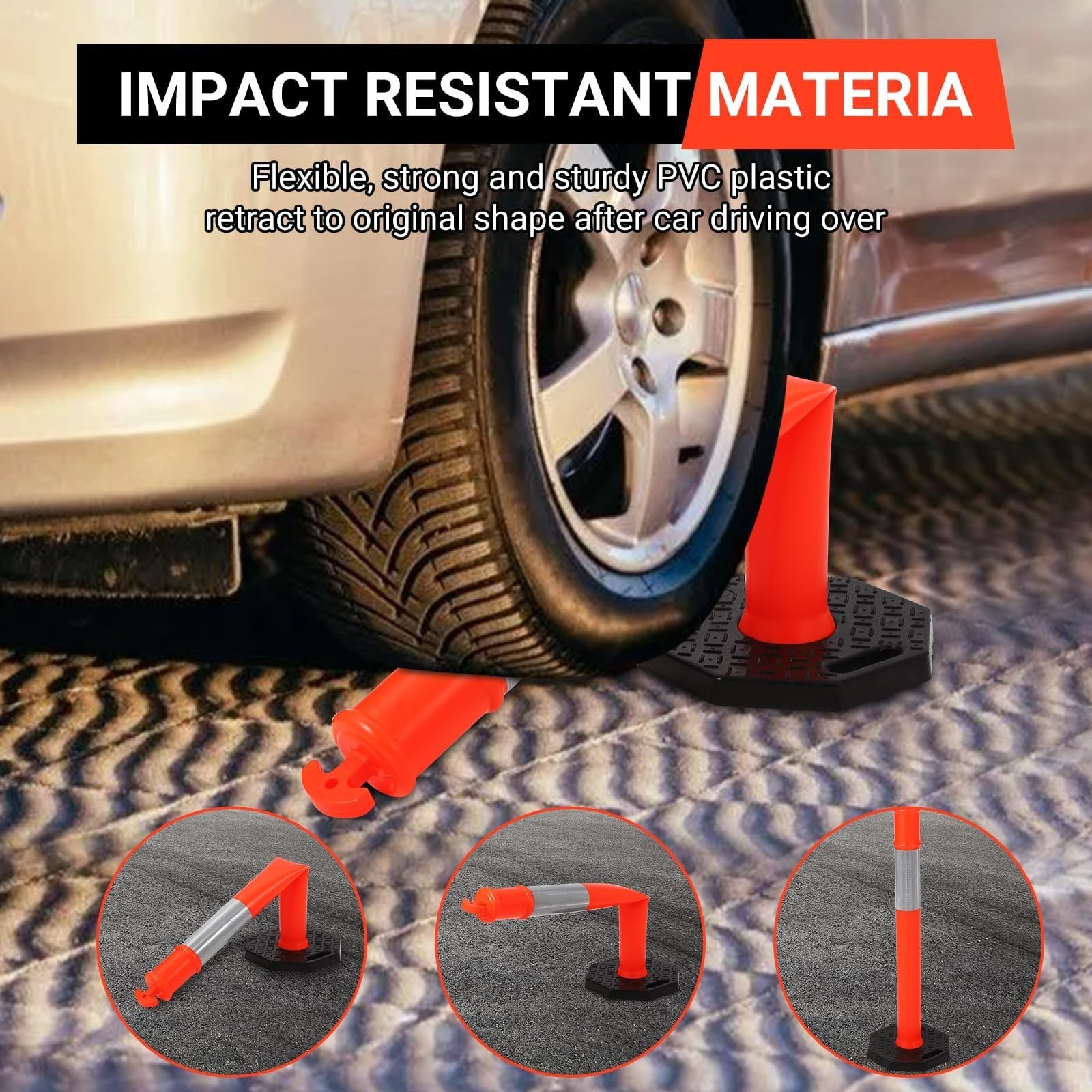 6x 45'' Traffic Delineator Post Cones Rubber Base Traffic Delineator Post Cones