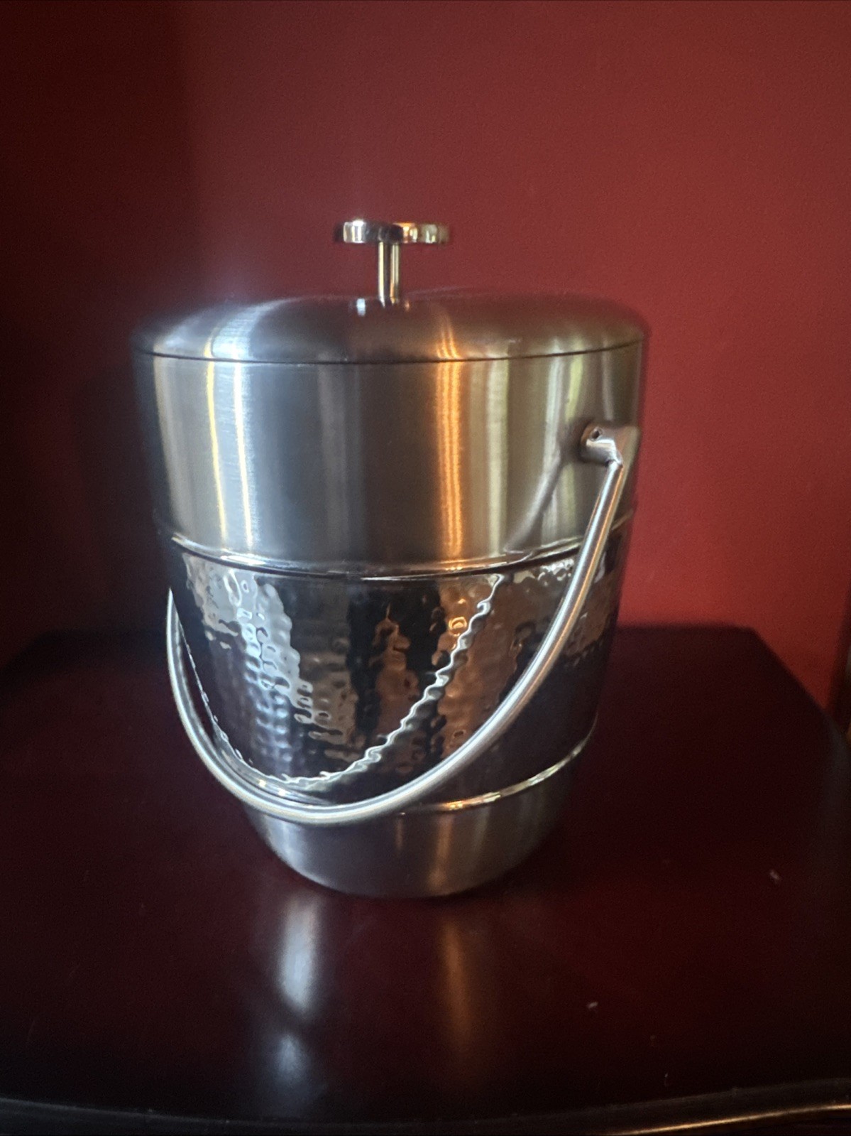 Stainless Steel Hammered Ice Bucket With Tongs 8” Tall
