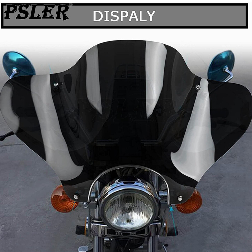 Universal Motorcycle 7/8" Cruiser Windshield Windscreen with Mounting Kit Black