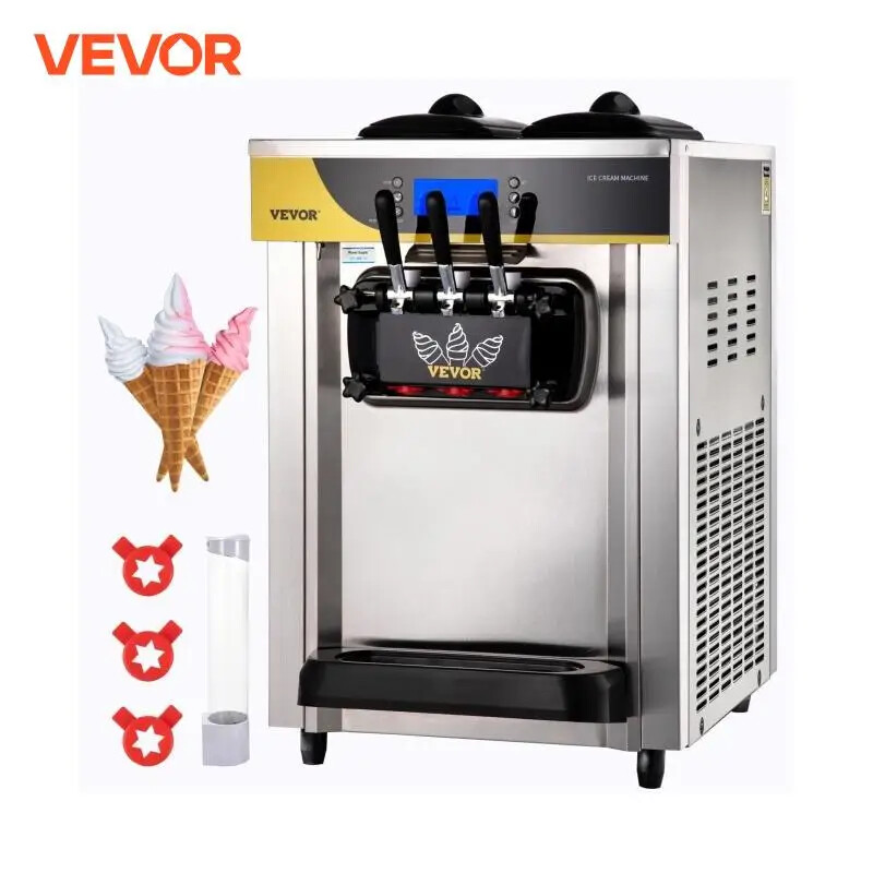 22-30 L/H Soft Ice Cream Machines Tricolor Desktop Sweet Cone Freezing Equipment