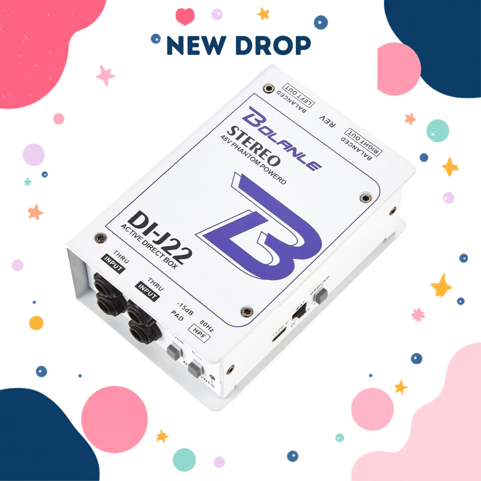 NEW Bolanle J22 Active Stereo DI Box Dual Channel XLR 1/4" USB Phantom Power
