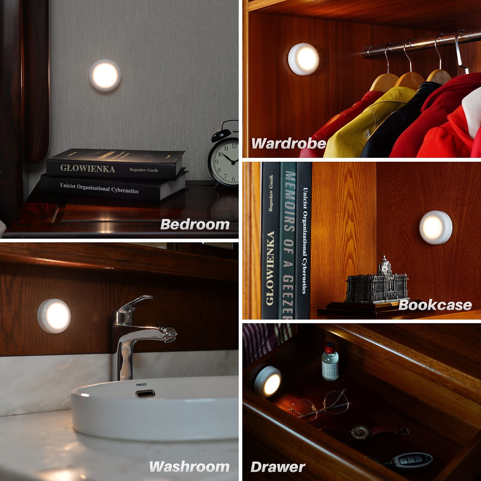 STAR-SPANGLED Push Tap Light, 2.8” Mini Night 2.8 inch, 5 Pack, Warm White