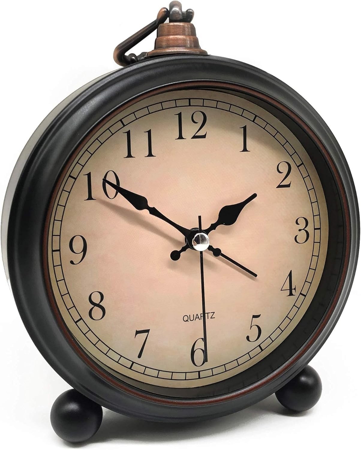 TooTa Vintage Retro Analog Alarm Clock, 4 inch Super Silent Non Small, Black