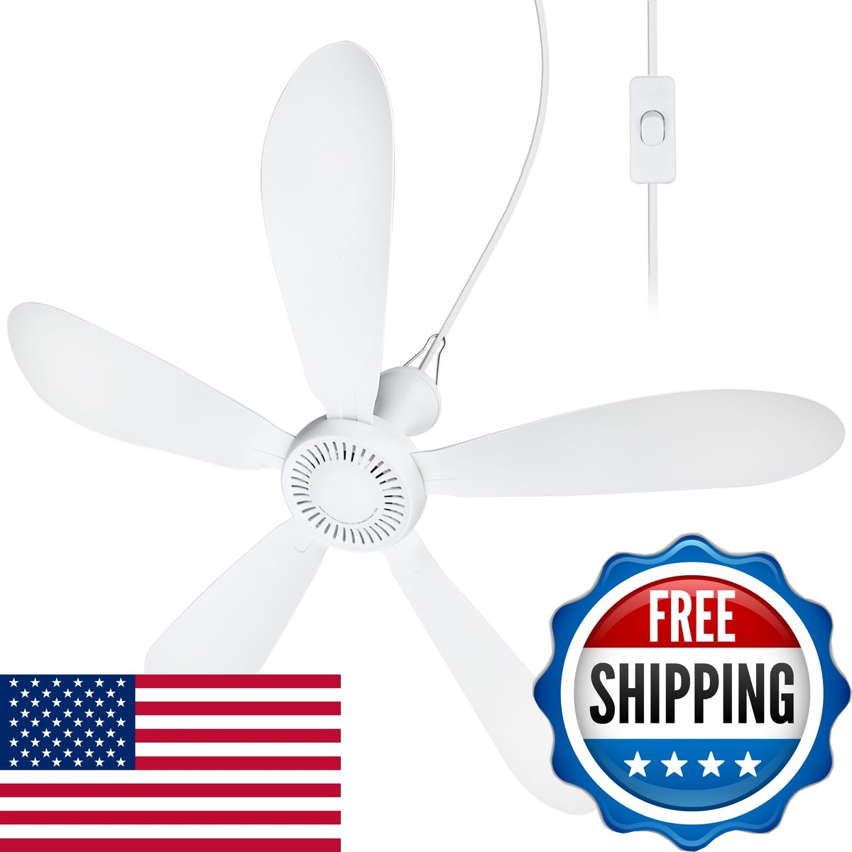 SCOOYEEES 28" AC 110V Portable Ceiling Fan ON/OFF Switch, Plug In Ceiling Fan