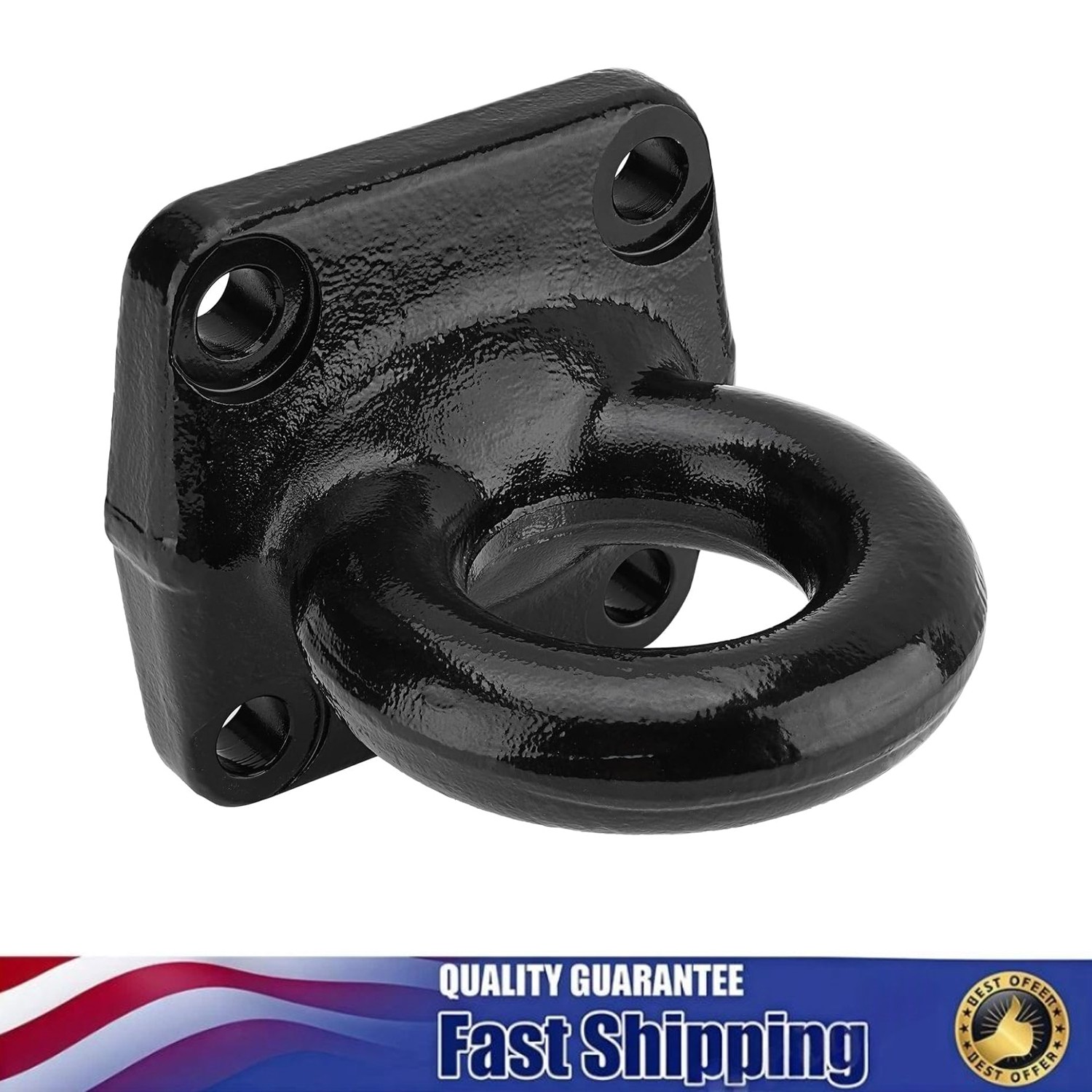 4-Bolt Pintle Hitch Lunette Ring, I.D. 3 inch, Towing Weight 60000 lbs, Black