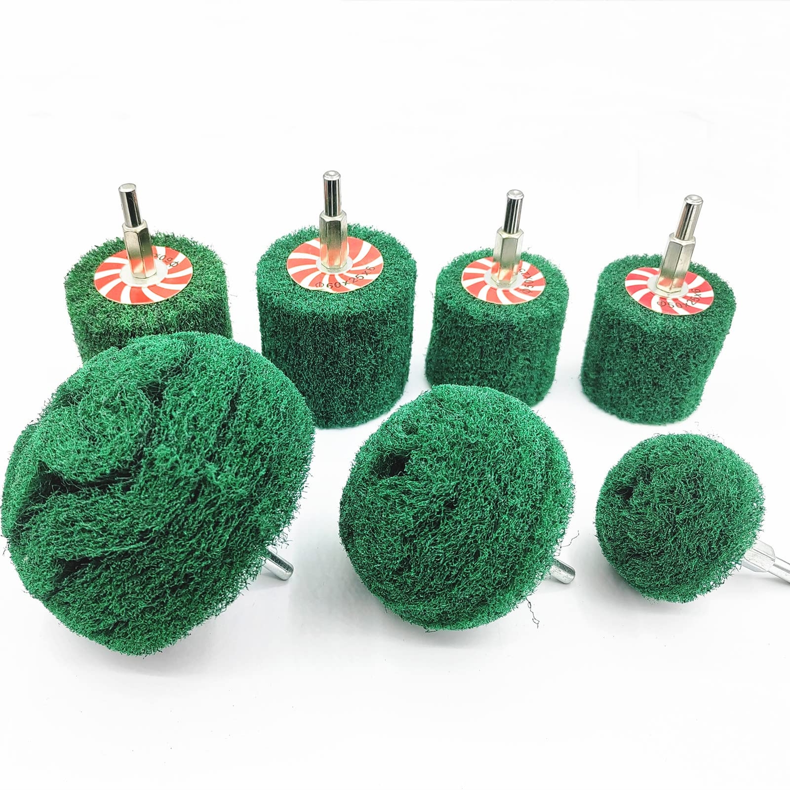 7 Pcs Green Abrasive Buffing Wheels With 1/4" Shank Non Woven Buffing Wheels Dri