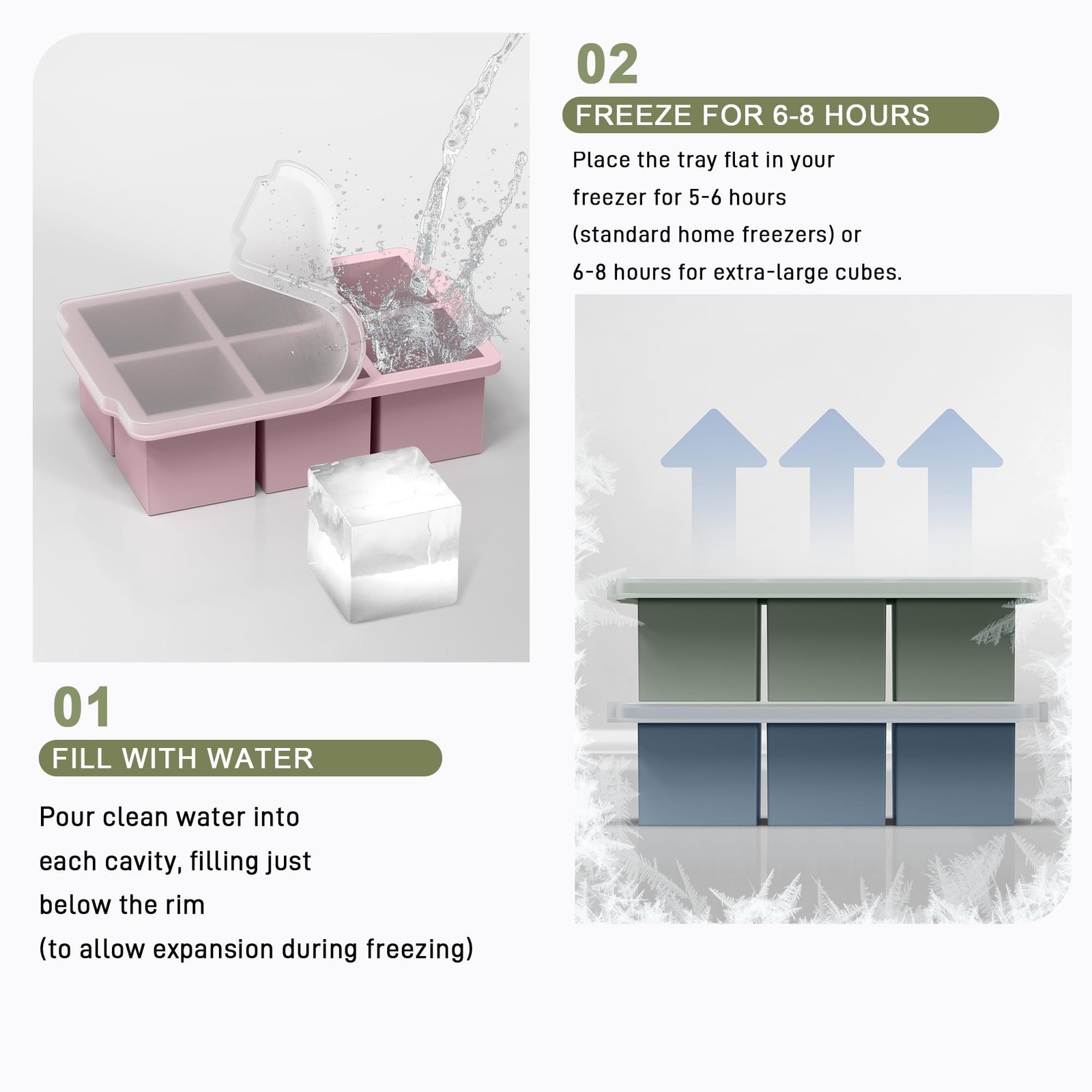 VLM 3 Packs Large Ice Cube Molds with Stackable Molds, Neutral
