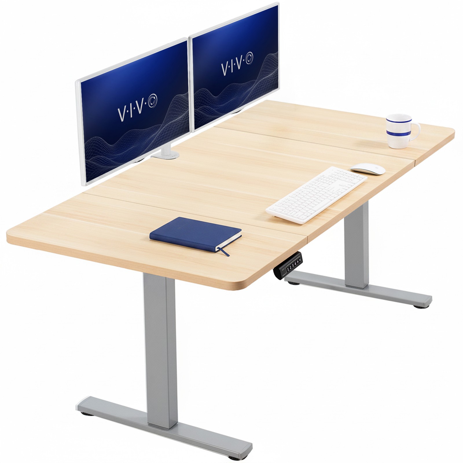 VIVO Electric 60” x 30” Stand Up Desk Workstation, Light Wood Top, Gray Frame