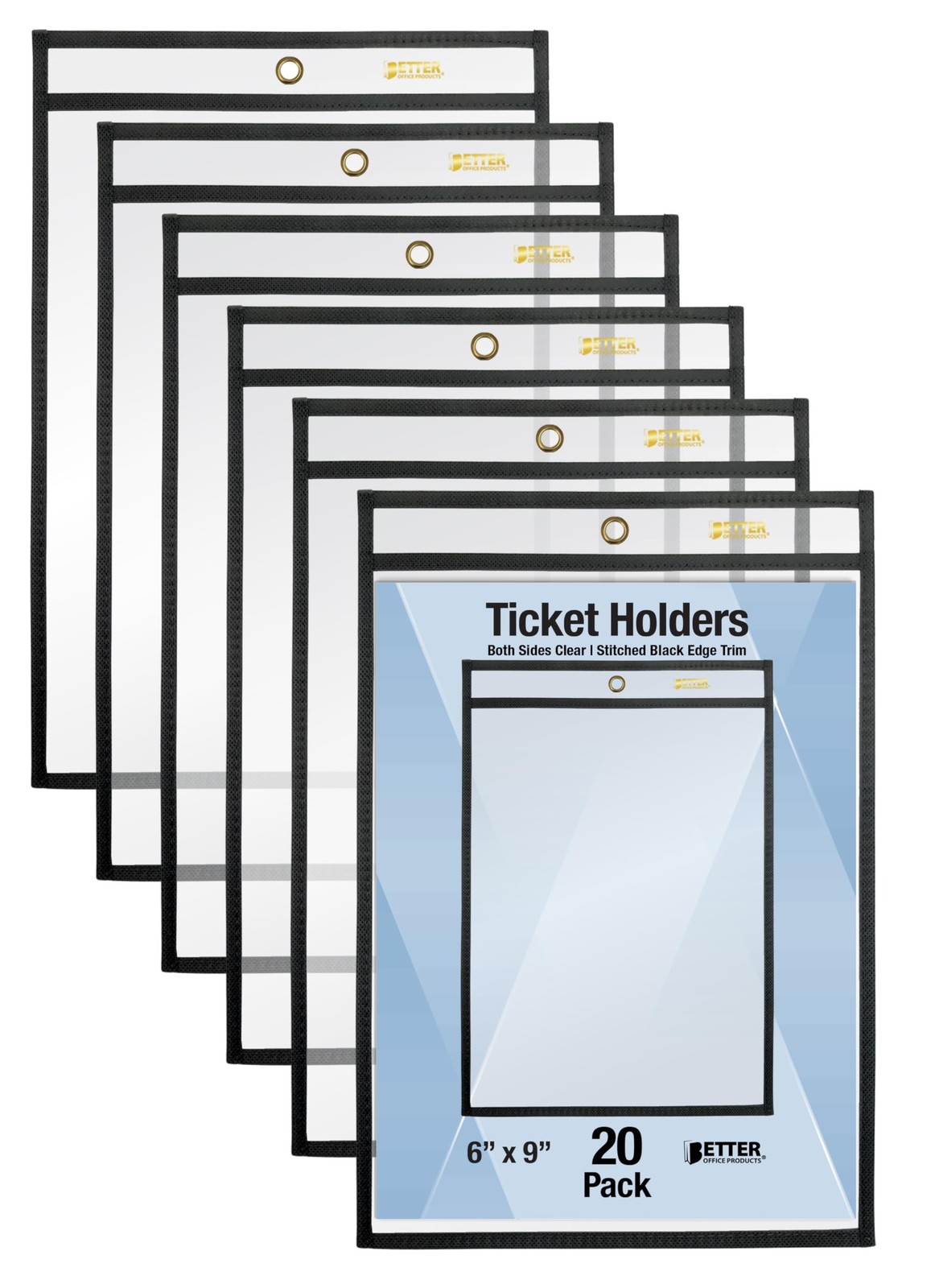Shop Ticket Holders, 6 x 9 Inches, Both Sides Clear, Stitched Black Edge Trim...