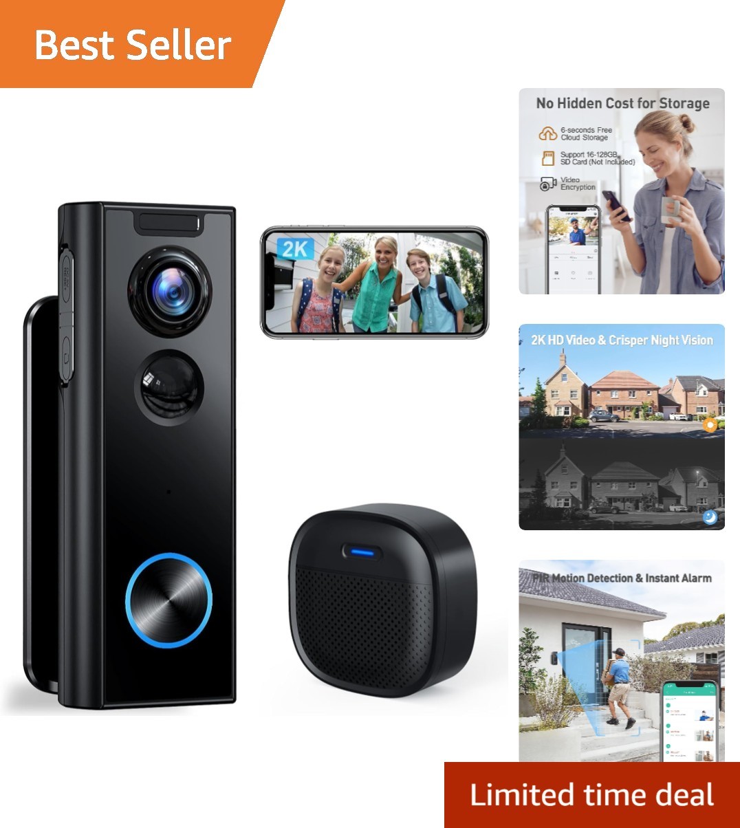 2K Wireless Video Doorbell Camera with Chime - Smart Home Security Solution