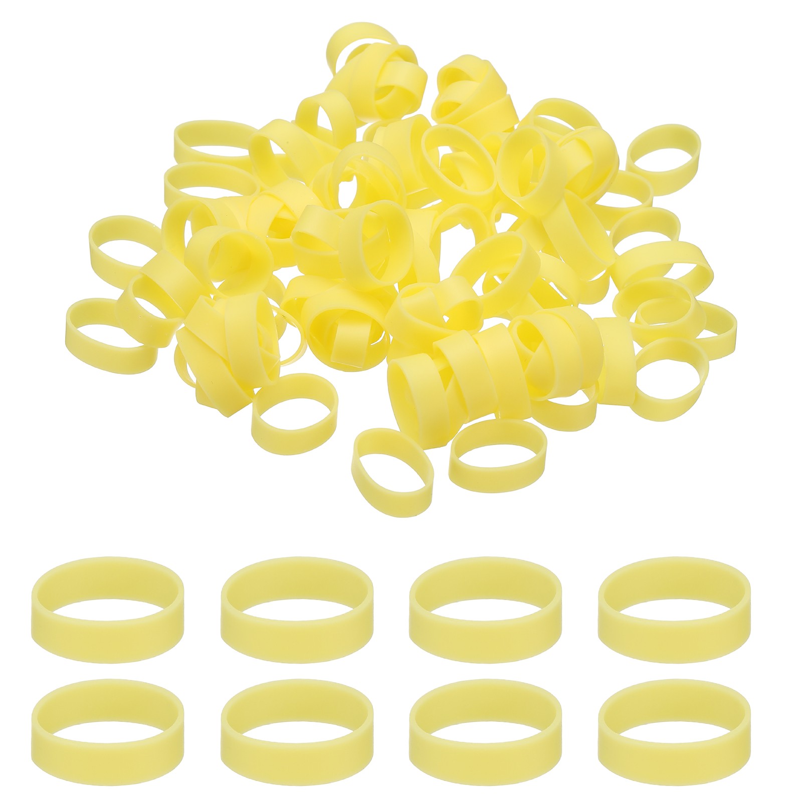 100Pcs Silicone Cable Ties, 12mm Silicone Rubber Bands, Yellow(19x5x0.6mm)