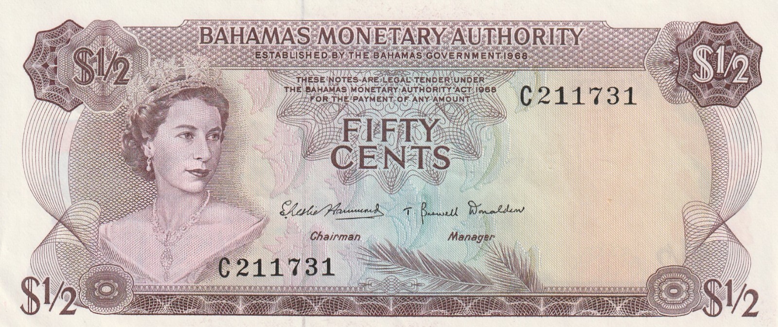 Bahamas 1968 1/2 Dollar P26 #1