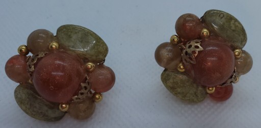 Vintage Bead Rock Stone Clip-On Earrings Nice!