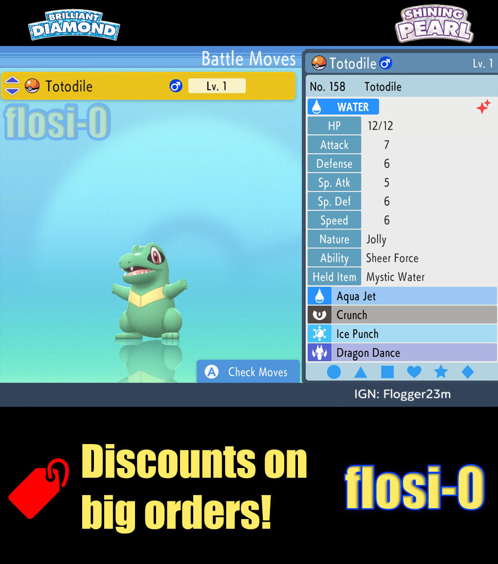 6IV Shiny Totodile Pokemon Brilliant Diamond and Shining Pearl