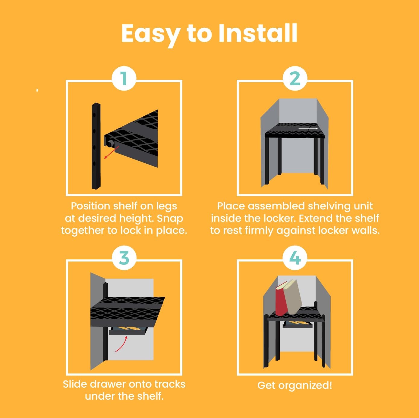 Adjust-A-Shelf Locker Shelf & Organizer, Extends to Fit Your Locker, Includes...