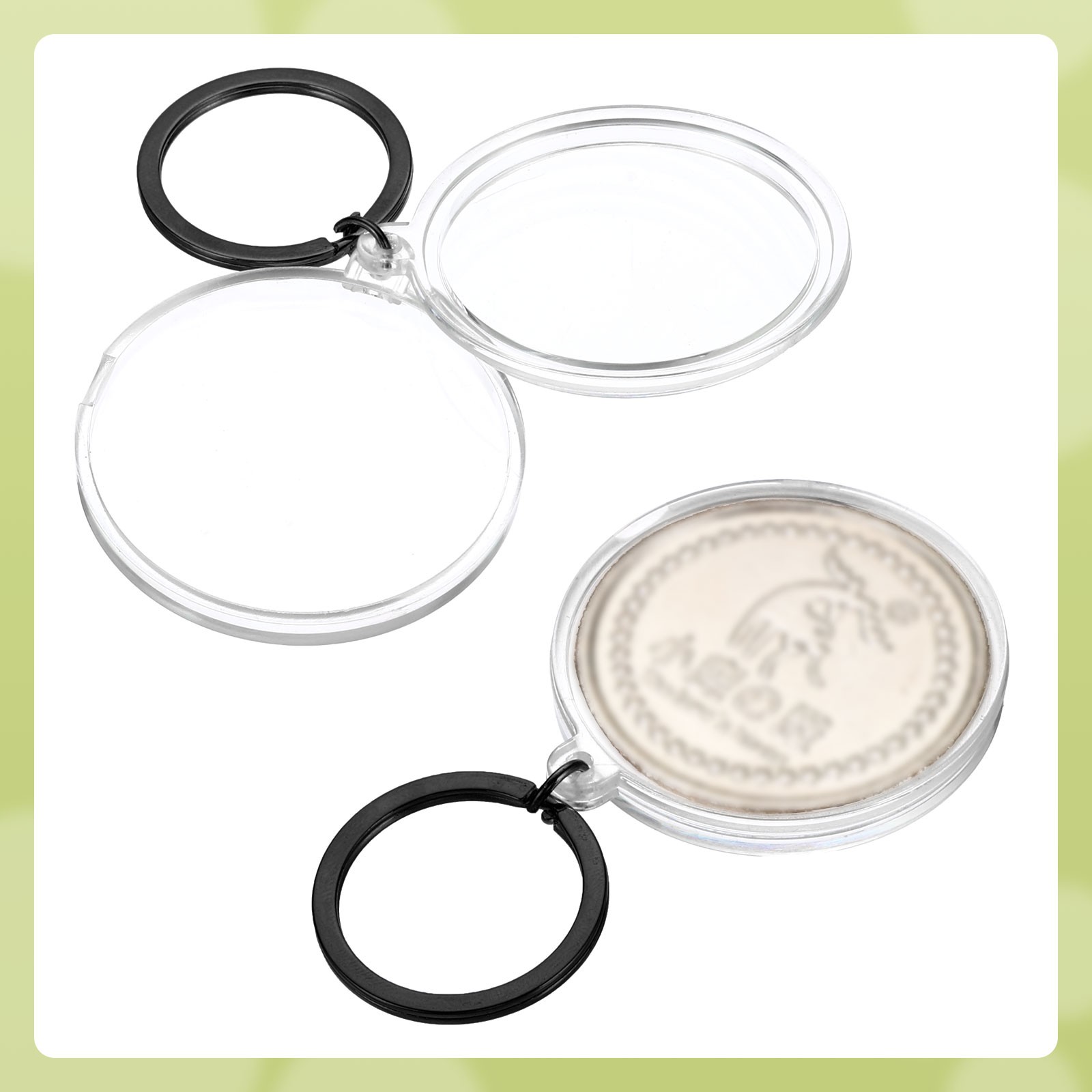 2Pcs Plastic Coin Holder Keychain Coin Case with Key Ring Dark Silver