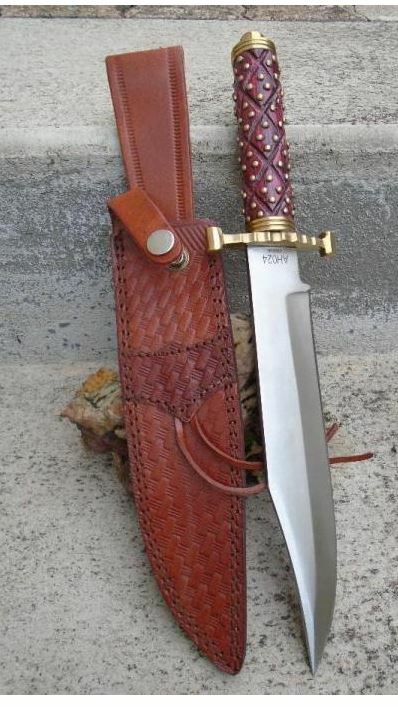 American Hunter Studded Fixed Knife 8.75" Stainless Blade Wood/Brass Handle