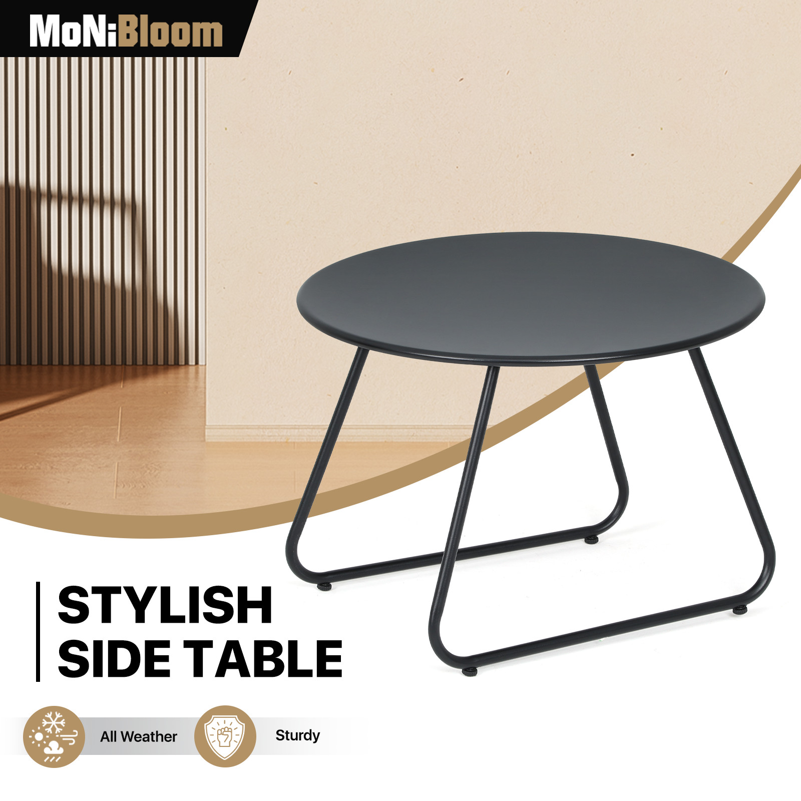 Outdoor Round Coffee Table Steel Modern Accent Table End Side Table Home Bedroom