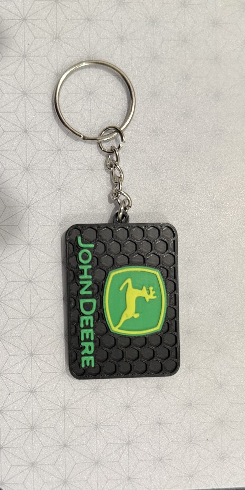 John Deere Black Square Key Ring W/Matching Black Key Ring