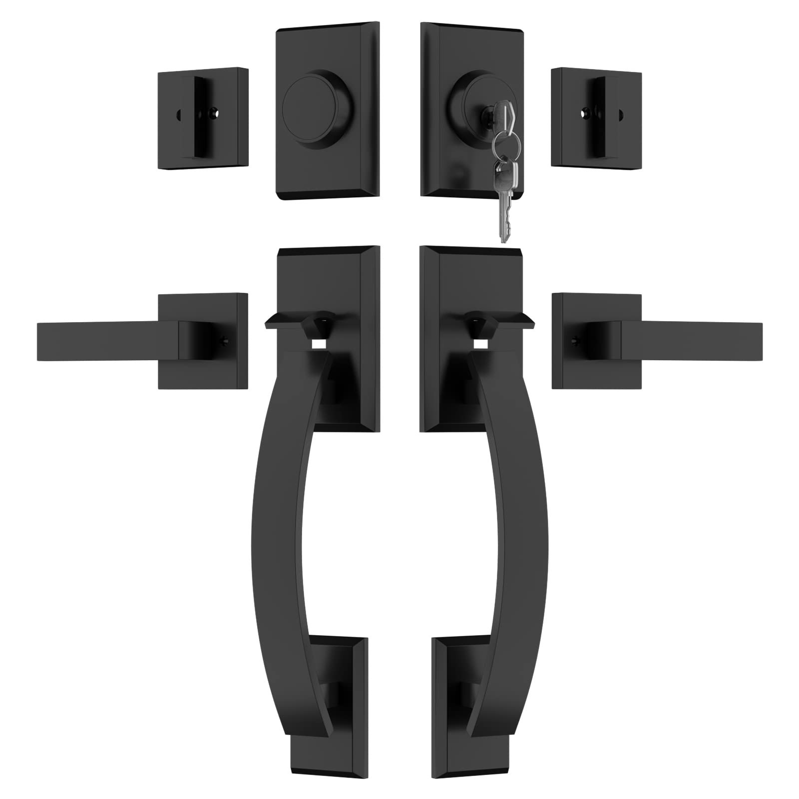 Double Door Handle Set, Matte Black Double Door Lock Set, Heavy Duty Double D...