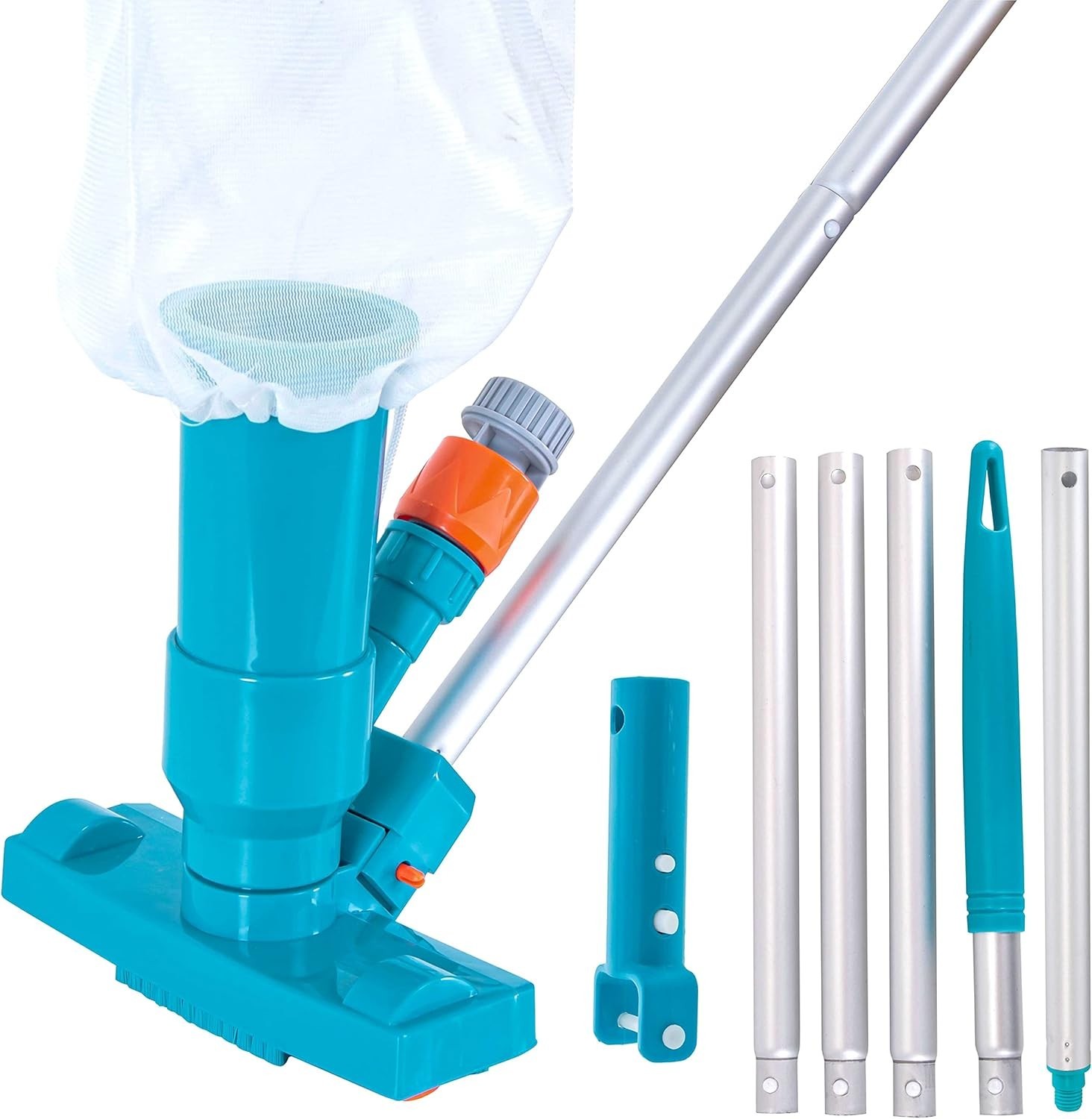 Manual Pool Vacuum Cleaner 5-Section Telescopic Pole Mesh Bag for Pools
