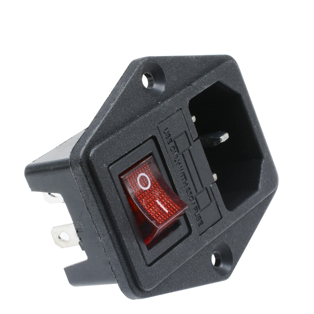 Black Red AC 250V 10A 3 Terminal Power Socket with Fuse Holder