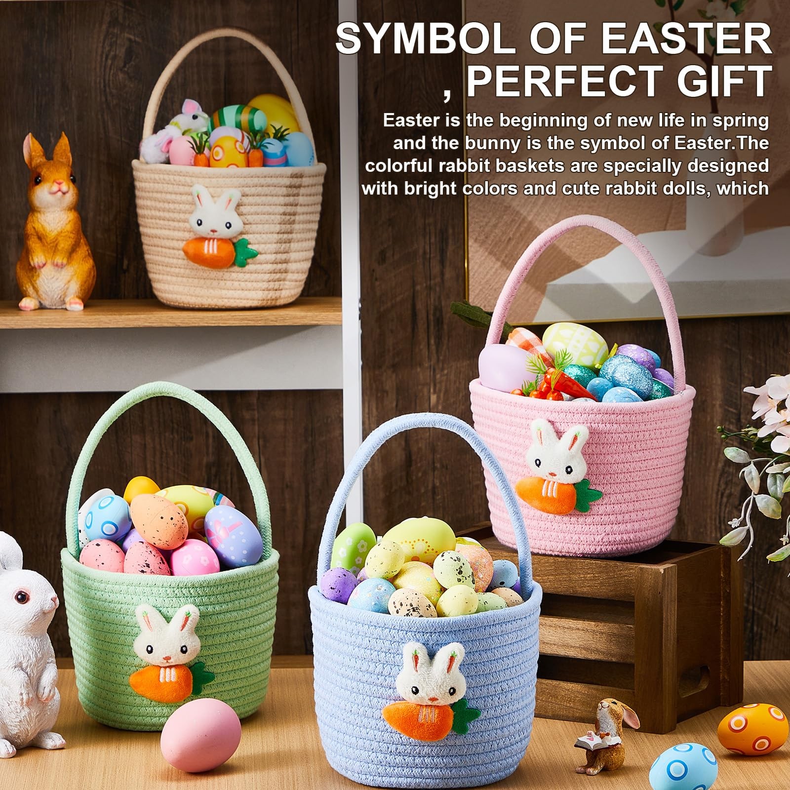 1 Pcs Empty Easter Basket for Eggs Hunt Small Bunny Basket with Handle Soft C...