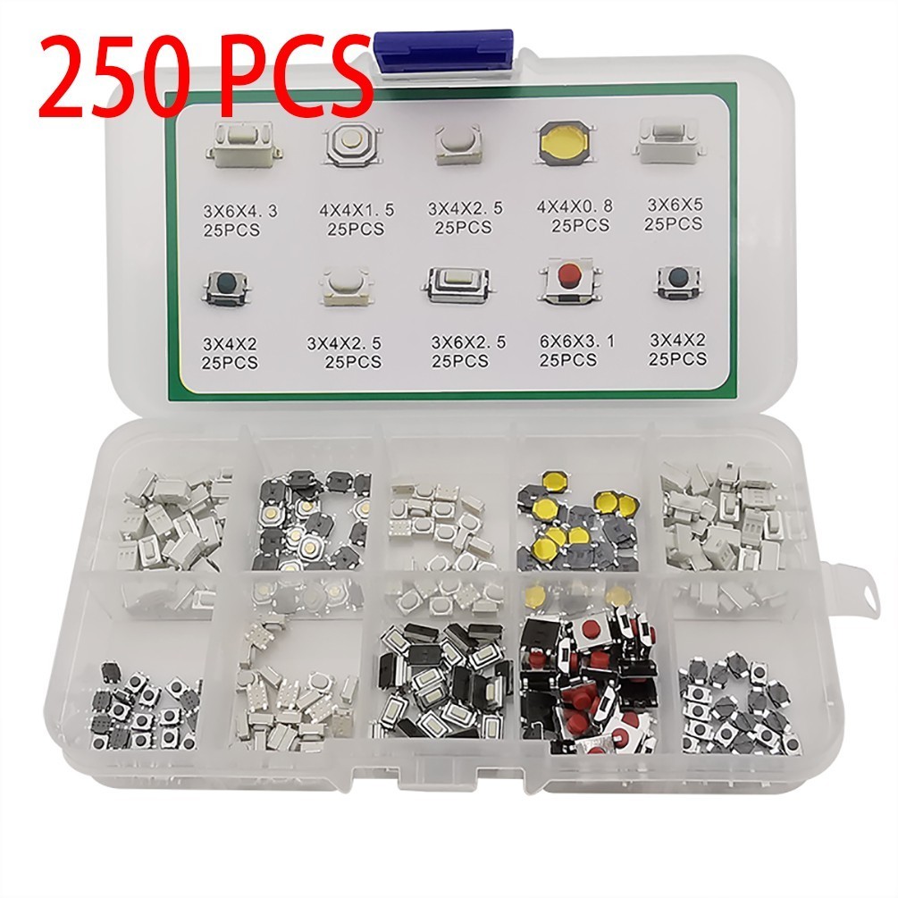 250* Values Tactile Push Button Switch Micro-Momentary-Tact-Assortment Kit