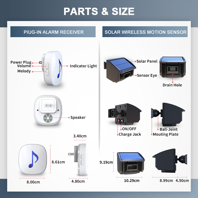 Htzsafe Solar Wireless Driveway Alarm System 1 receiver + 2 sensors