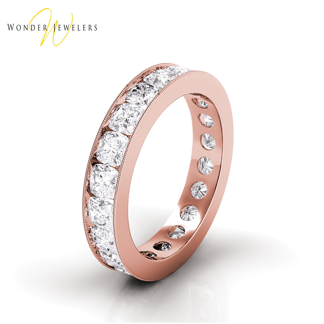5ctw Cushion Diamond Channel Set Eternity Band 14K Rose Gold (G-H/VS2)