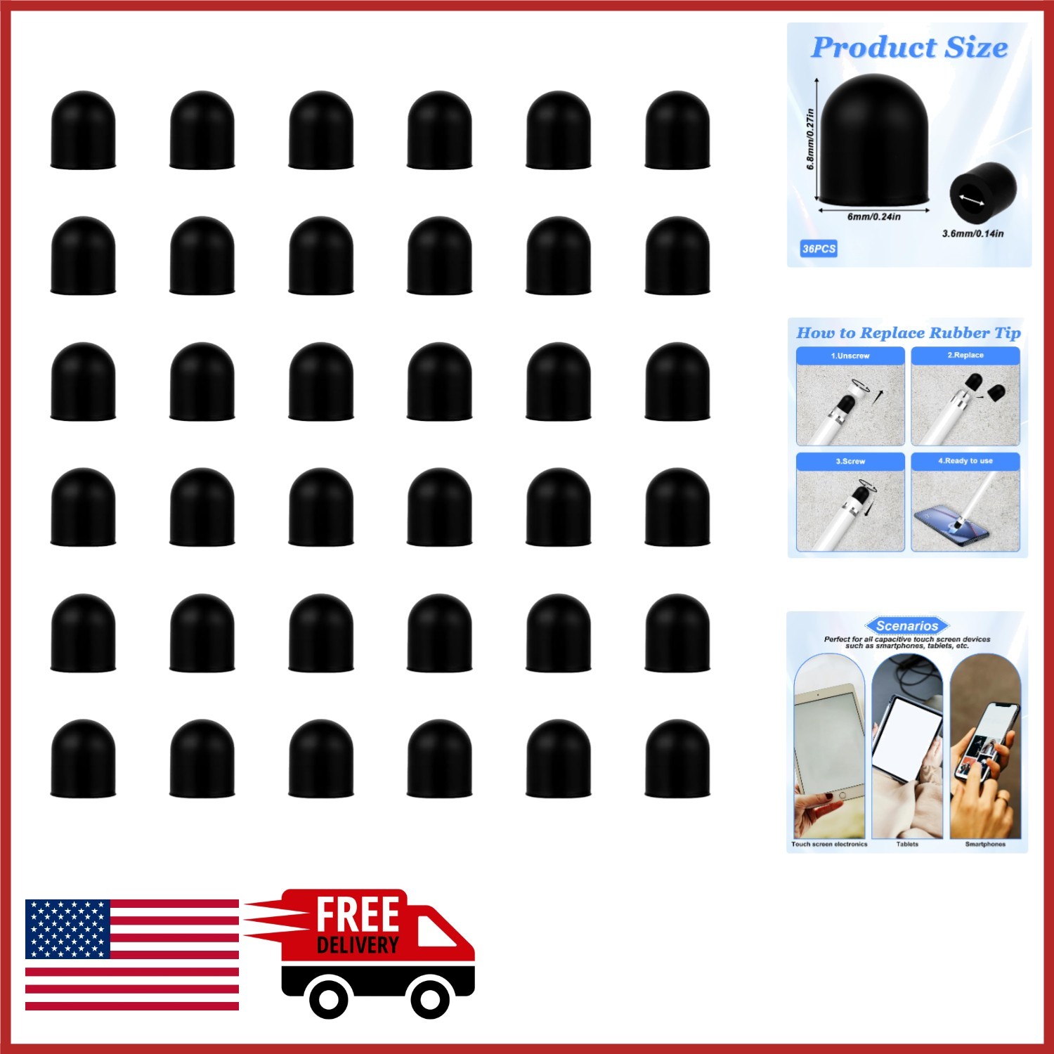 Replacement Stylus Tips 36Pcs for Tablets Smartphones High Sensitivity Control