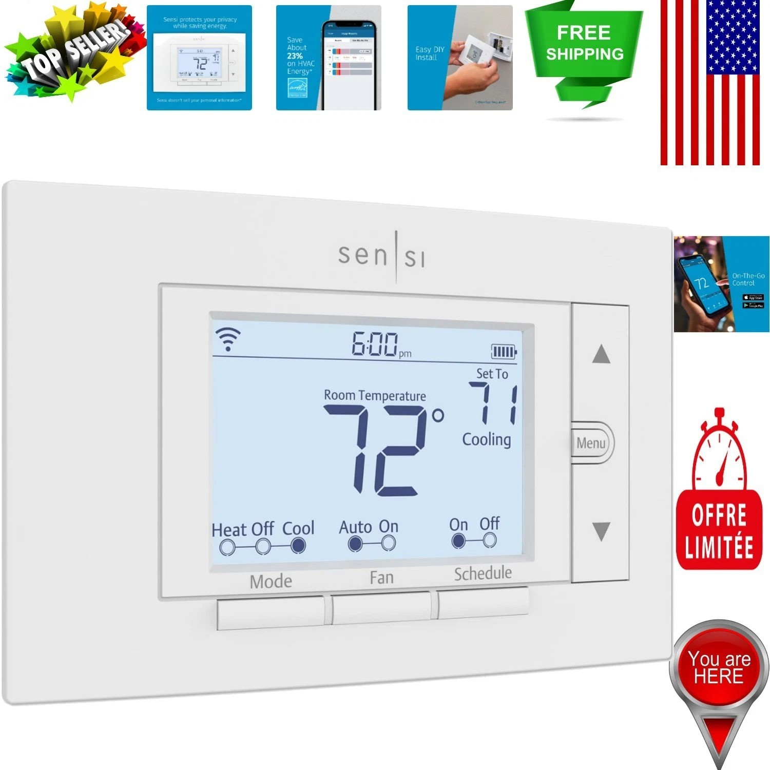 Sensi Smart Thermostat - Programmable Wi-Fi Control with Alexa & Privacy Prot...