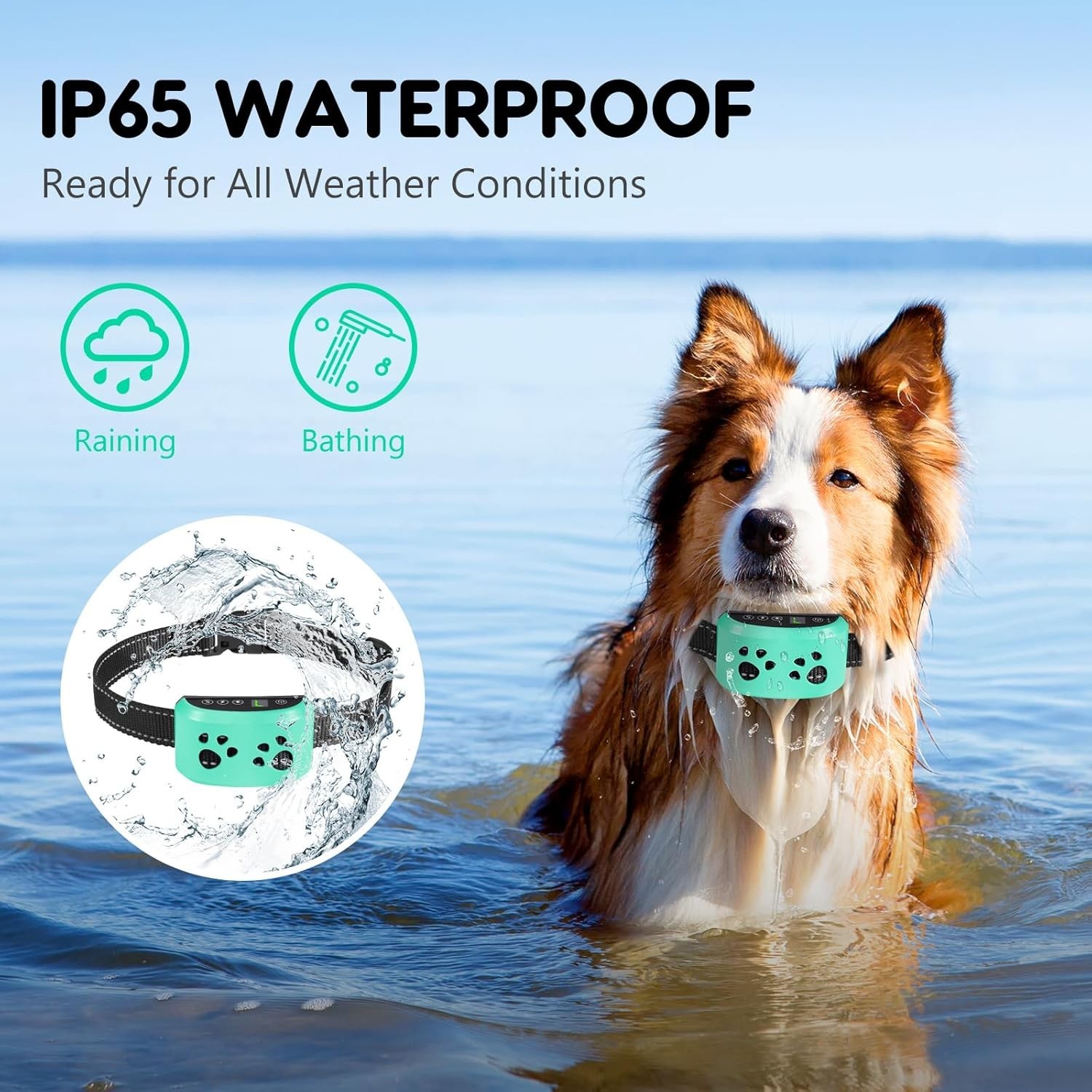 Smart Dog Bark Collar Waterproof, USB Rechargeable, 4 Training Modes Light Blue