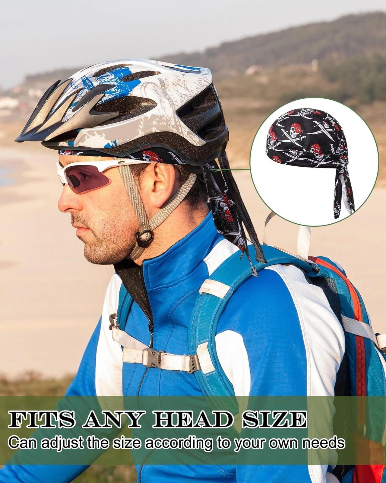 8 Pack Do Rag Skull Caps for Men Sweat Wicking Doo Rags Cooling Helmet Liner ...