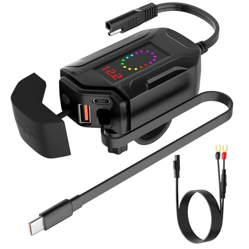 Motorcycle USB Charger, Retractable Type-C & Dual USB Fast Charging,