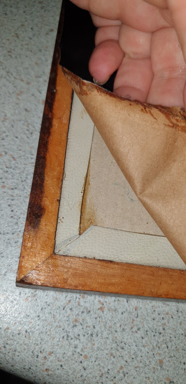 Vintage Painting frame on leather .Has Sign.