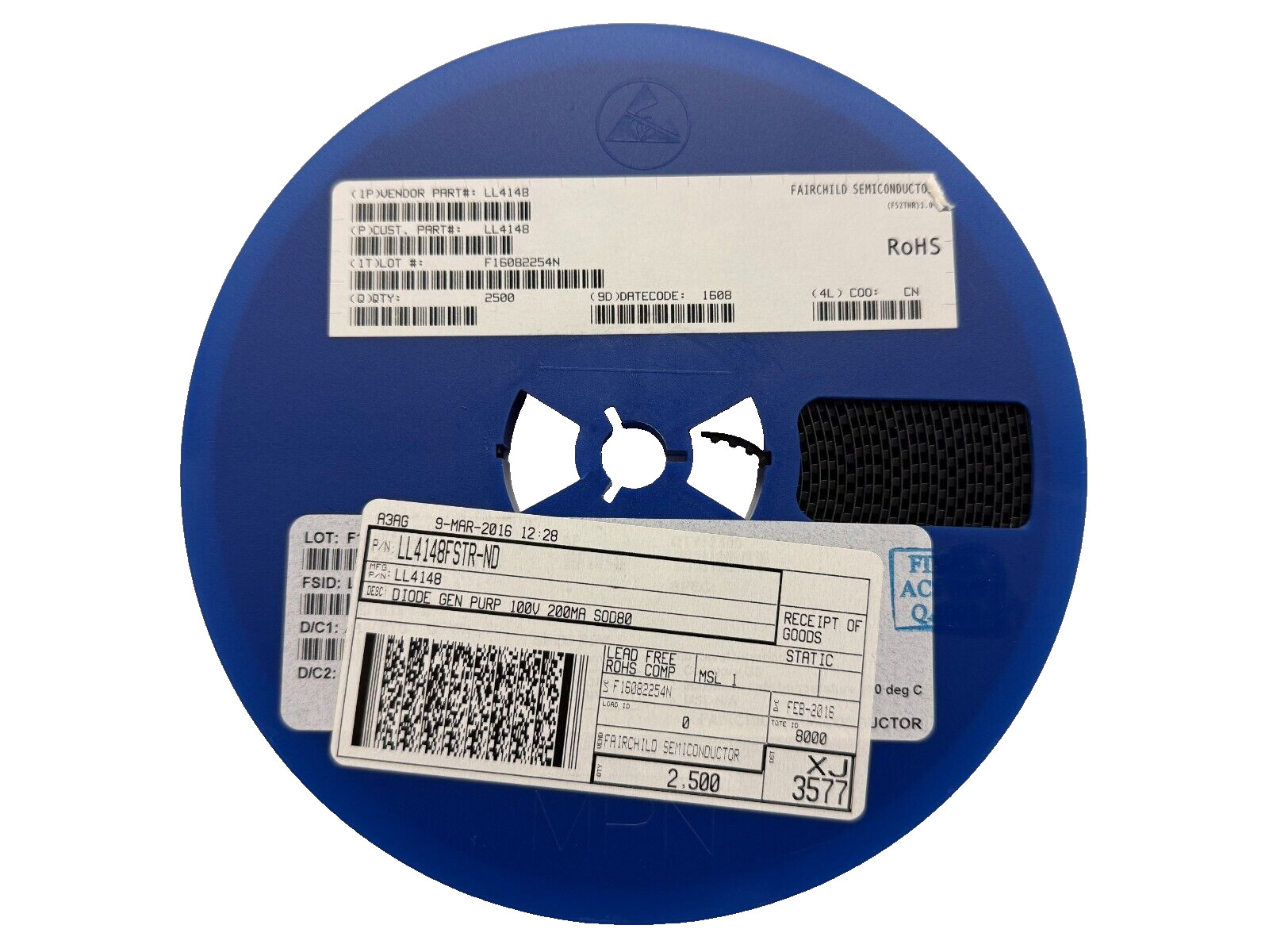 (2,500 PIECE REEL) LL4148, FSC DIODE GEN PURP 100V 200MA SOD80, ROHS