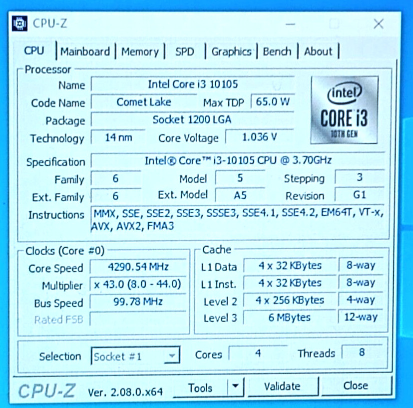 SRH3P Intel Core  I3-10105 3.70 GHz Comet Lake 4C/8T L3- 6MB Cache LGA1200 CPU