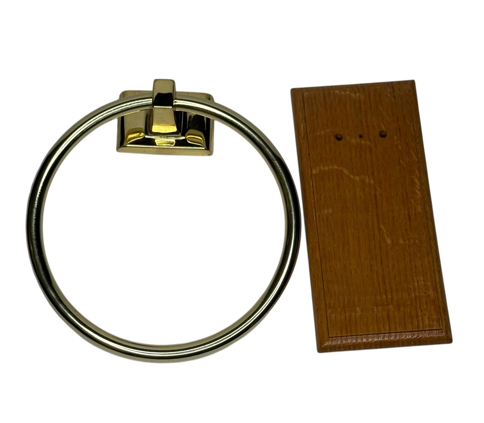 Vintage Solid Oak Wood and Brass Hand Towel Ring