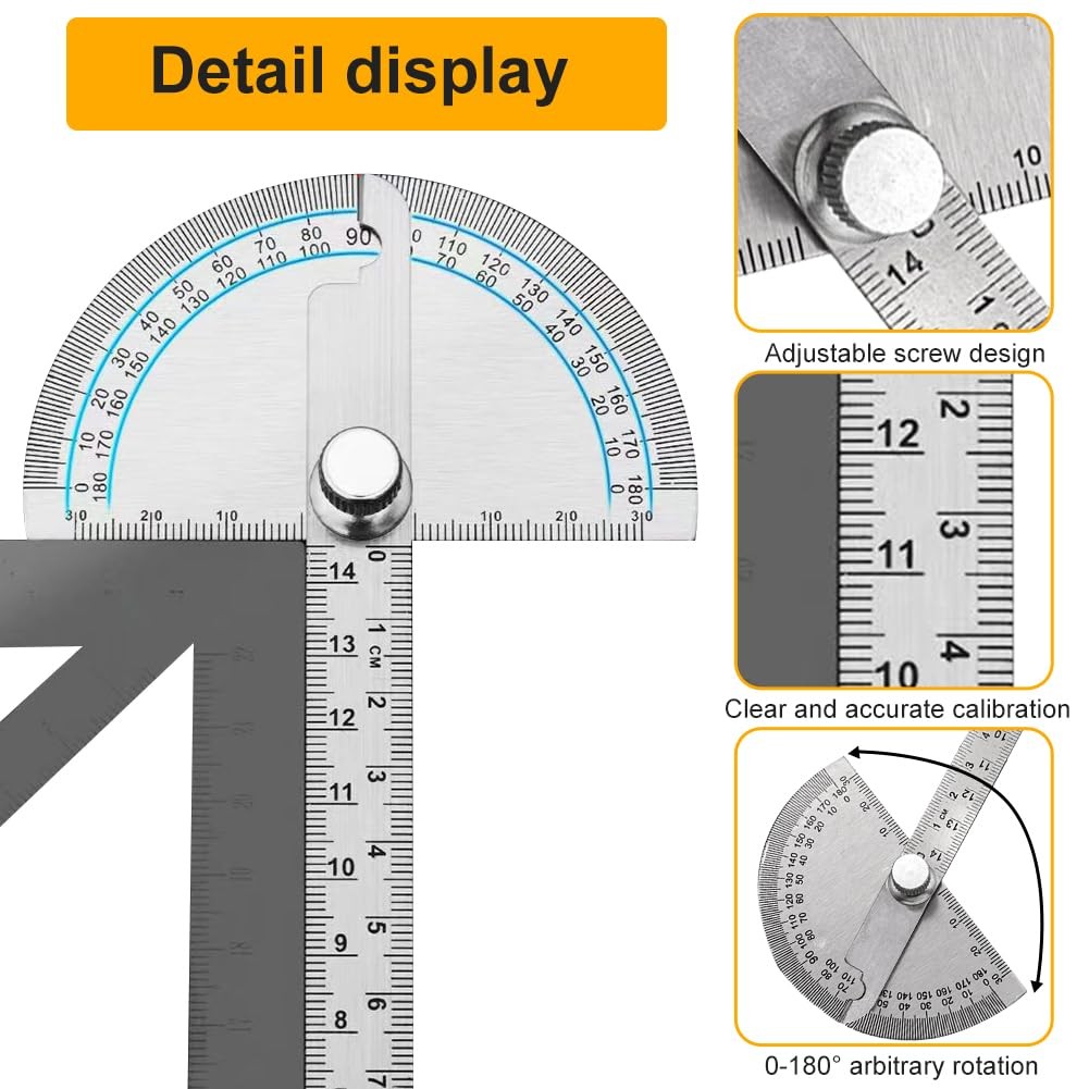 Stainless Steel Angle Protractor 0-180 Degree Round Head Silver