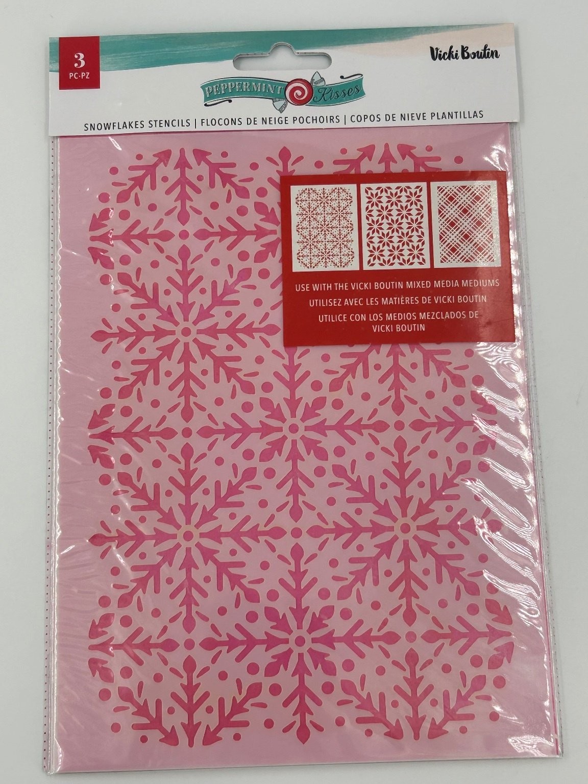 Vicki Boutin Peppermint Kisses Snowflakes Stencils 3-Piece Set Scrapbooking