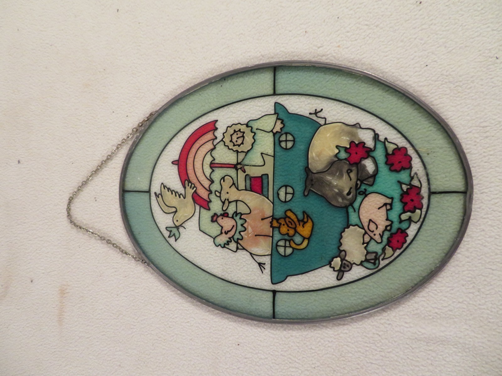 Noah's Ark Sun Catcher Hand Painted Stained Glass