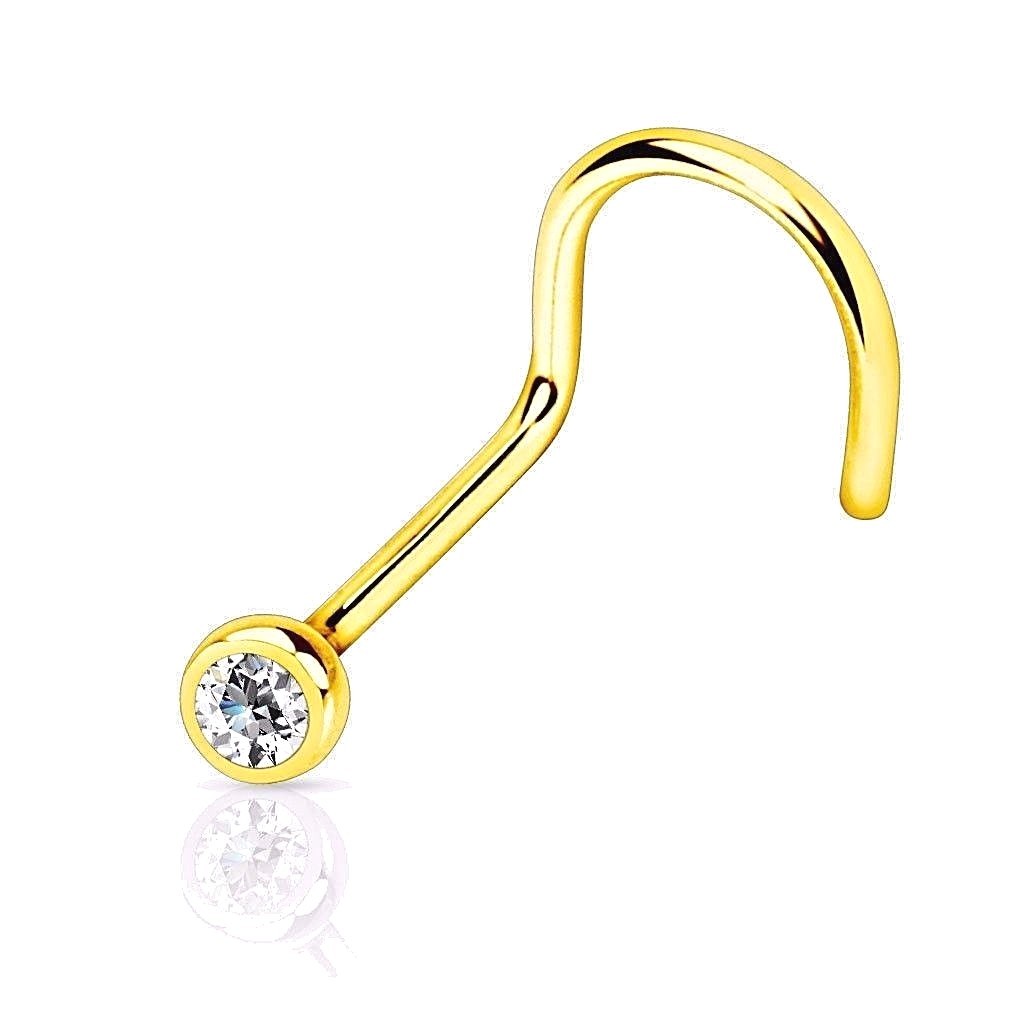20G GOLD TITANIUM 2MM CLEAR GEM STEEL NOSE SCREW STUD RING BODY PIERCING JEWELRY