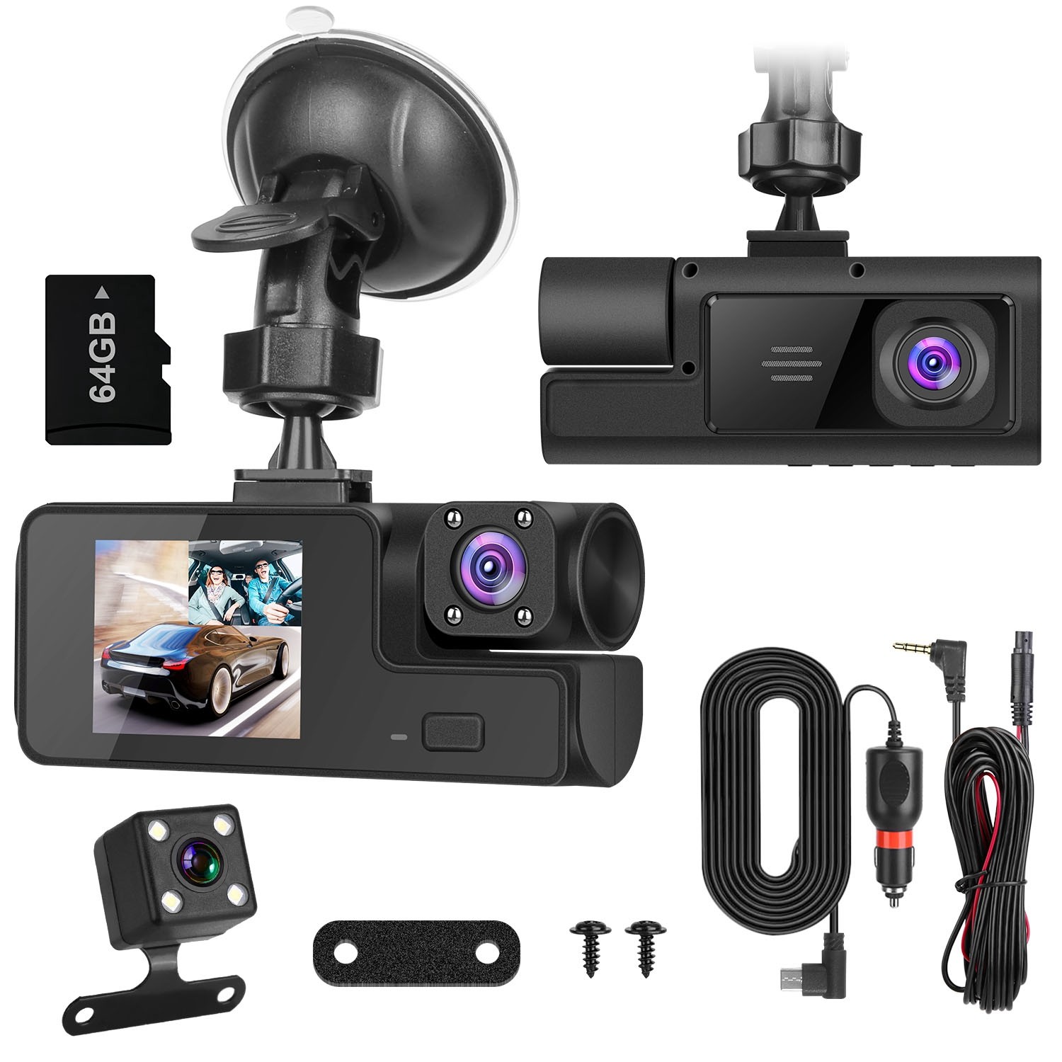 1080P HD Dash Cam WiFi Front Rear Inside Dash Camera Loop Recording Camera